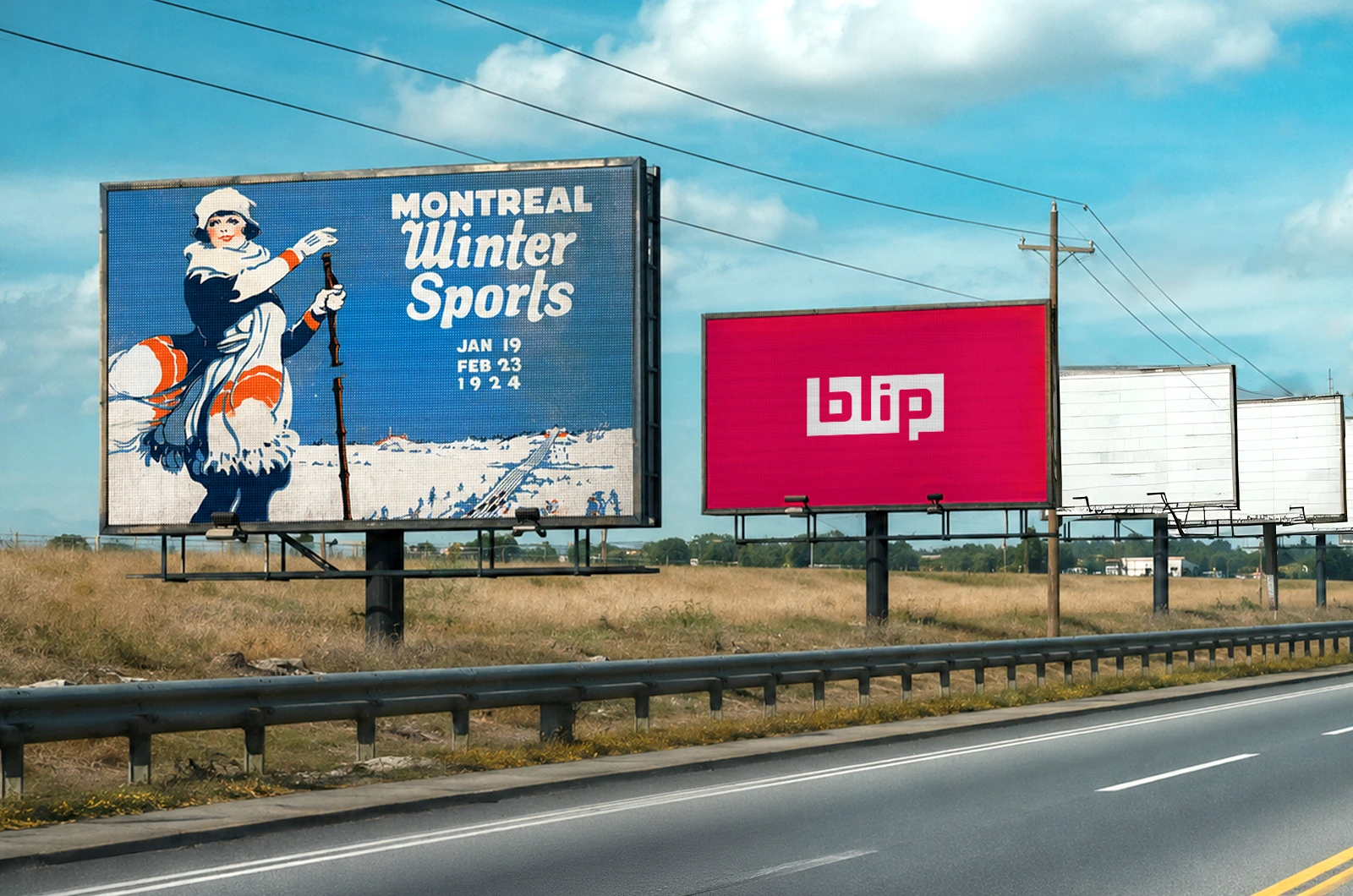 Series of roadside billboards including a Blip digital billboard