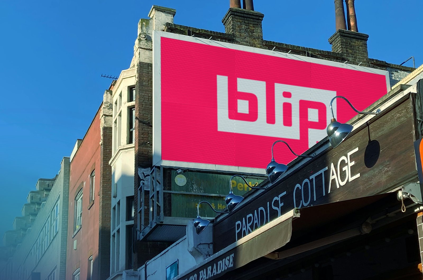 Blip billboard above Paradise Cottage
