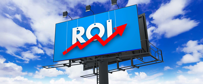 Billboard displaying ROI with an upward-trending arrow