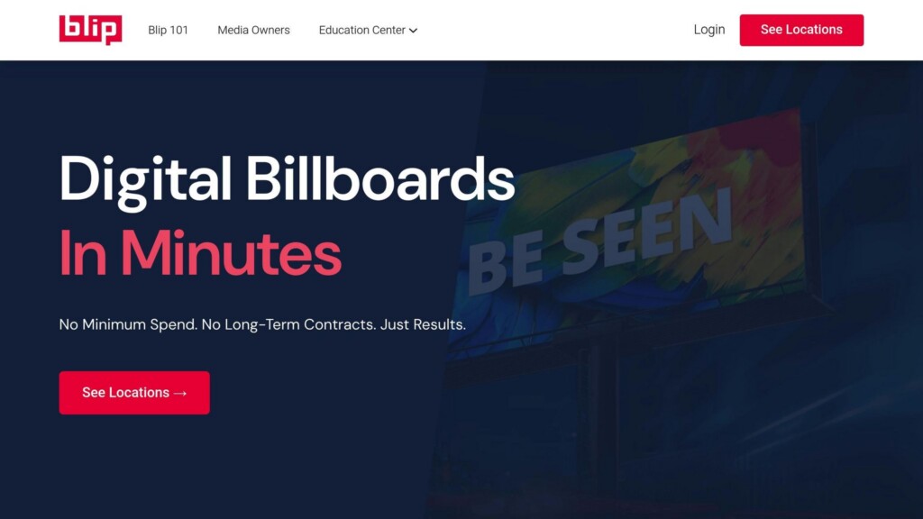 Blip platform homepage showing digital billboard advertising