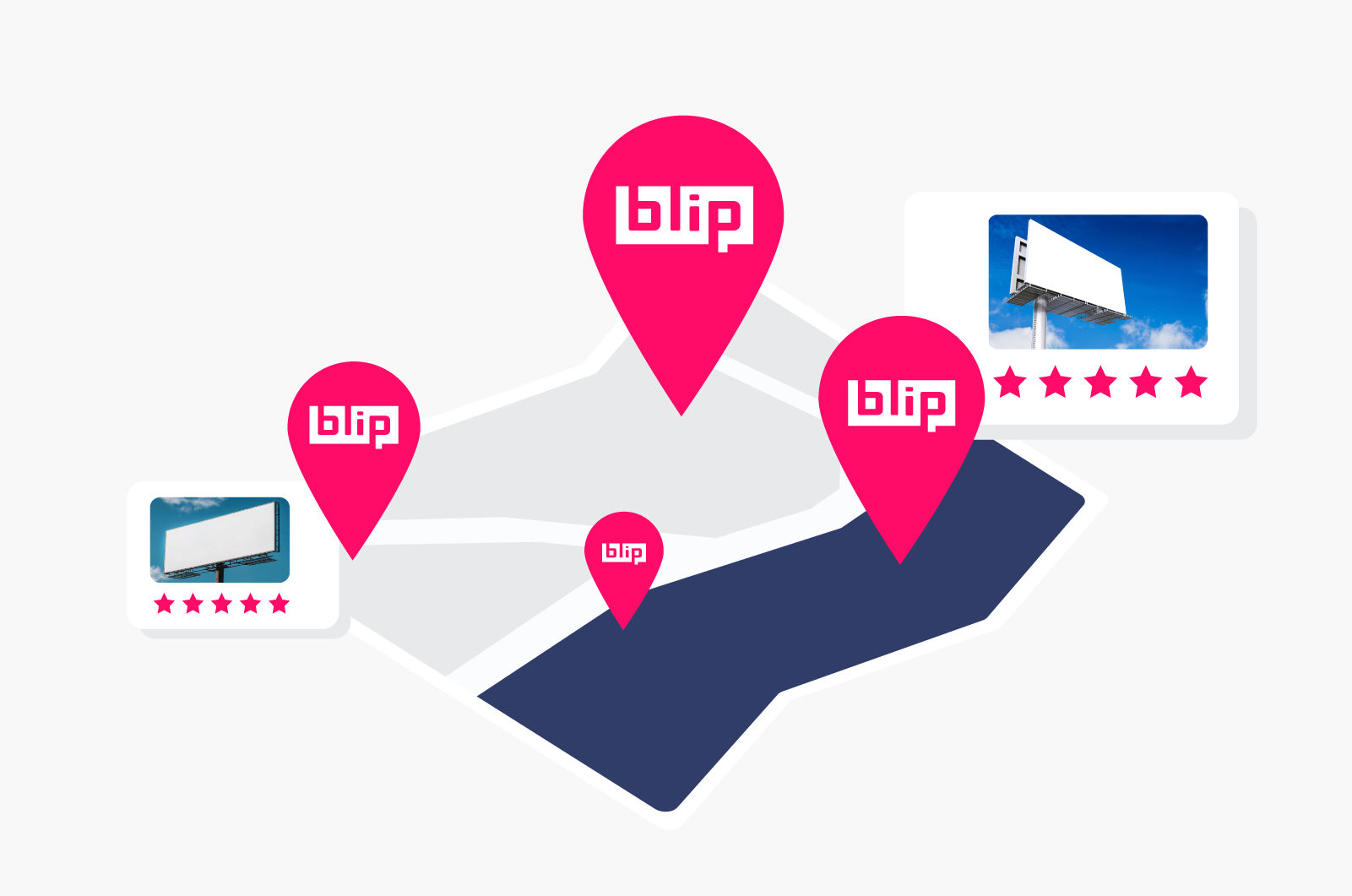 Map illustration showing Blip billboard locations