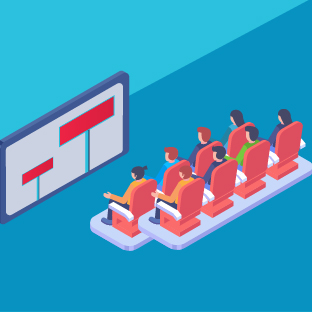 Isometric customer journey/team queue illustration
