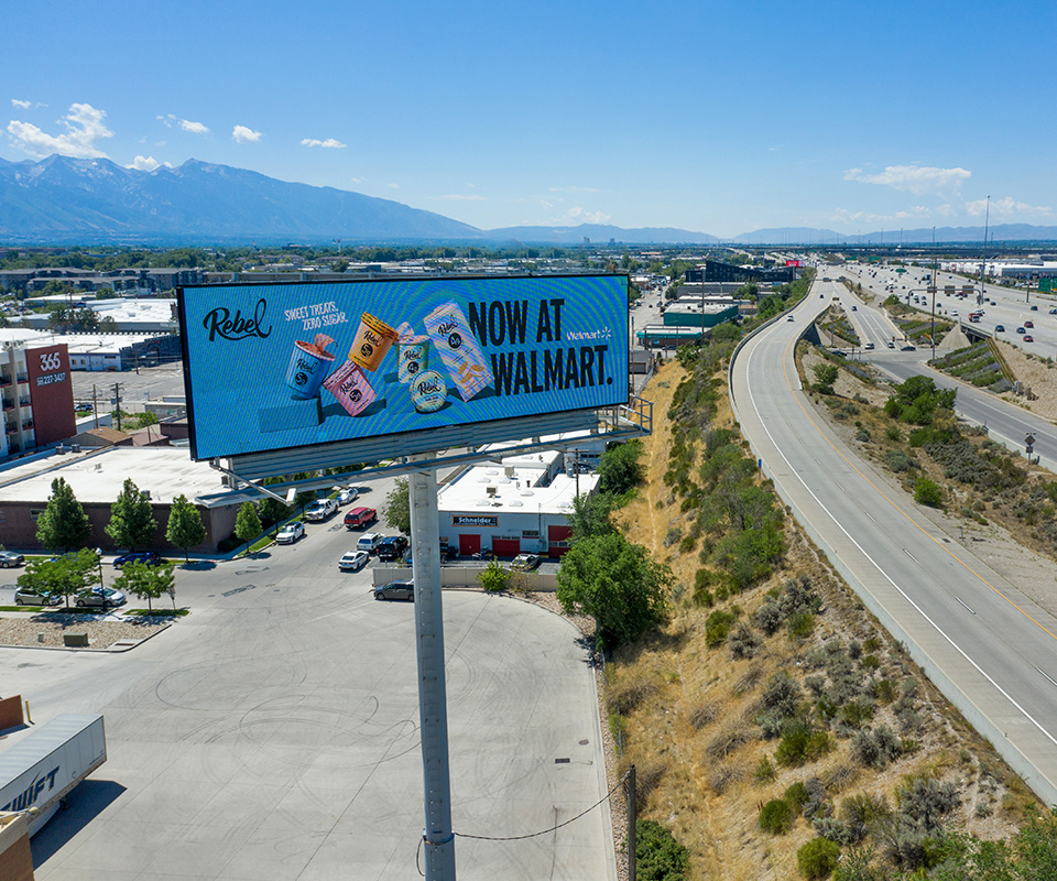 Billboard ad for snacks on a mountain highway