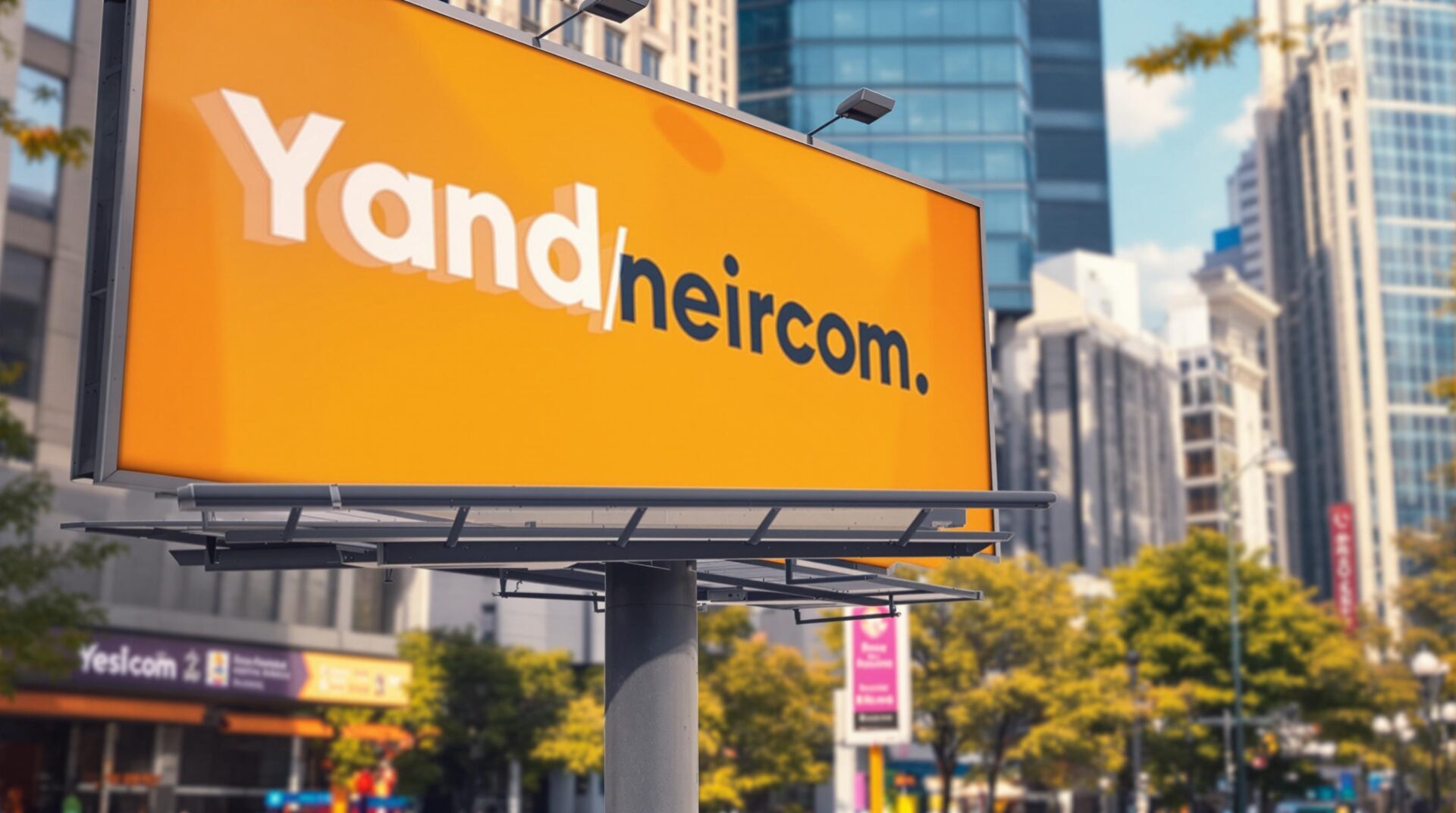 Bright orange roadside billboard with text yandneircom