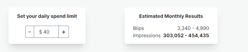 dashboard view showing estimated monthly results and daily spend limit