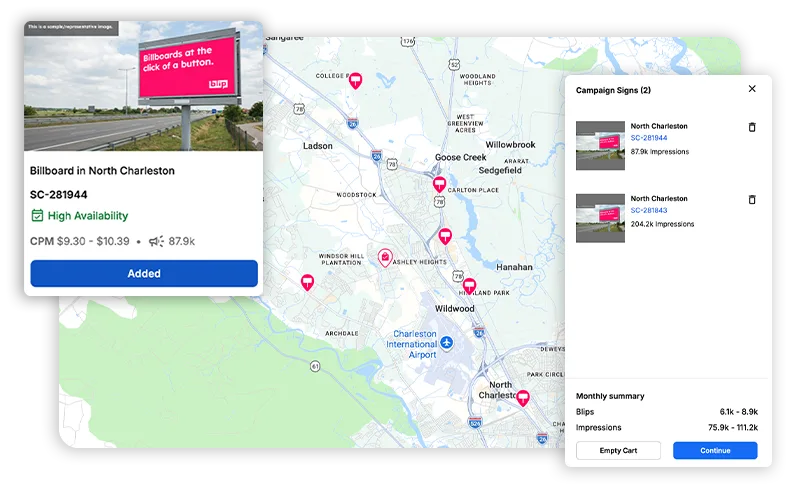 Blip billboard location map and campaign controls