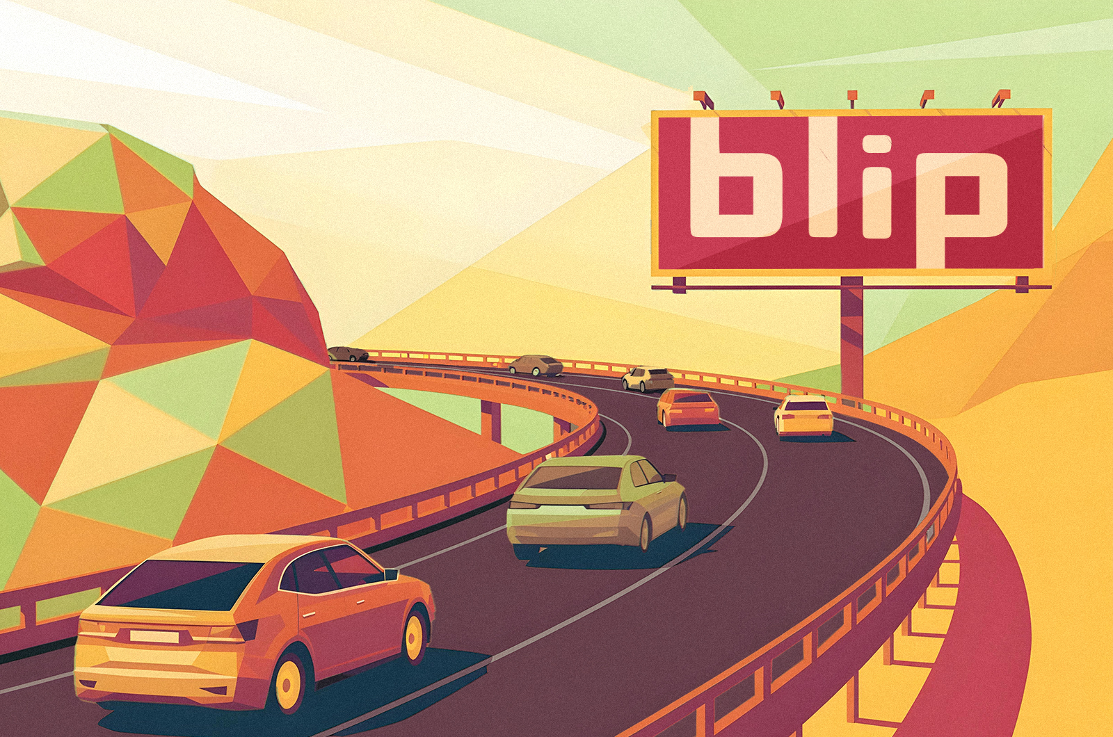 Illustration of a highway billboard that says blip