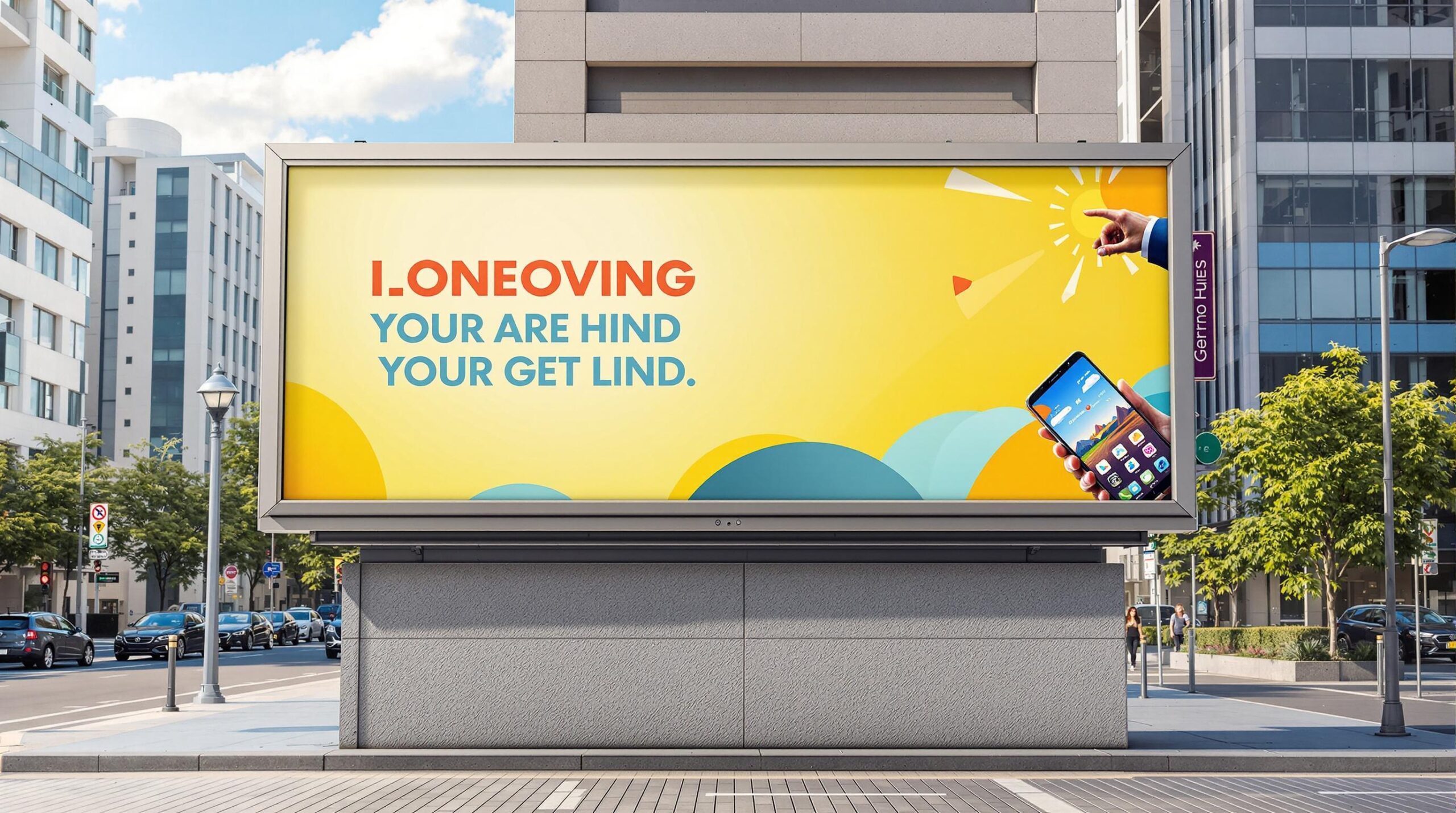 Large yellow billboard in the city